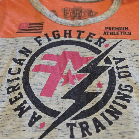 American Fighter  Graphic Tee - Orange and Gray - Picture 1 of 2